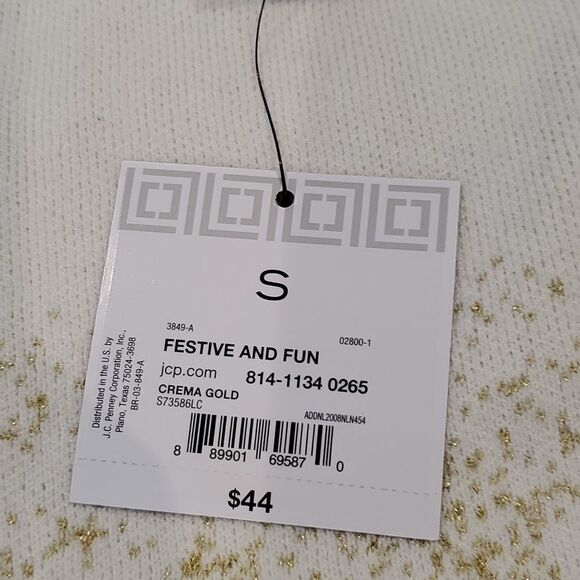 Liz Claiborne Cream and Gold Sparkle Sweater, Sz S, New! Festive & Fun - Picture 7 of 9
